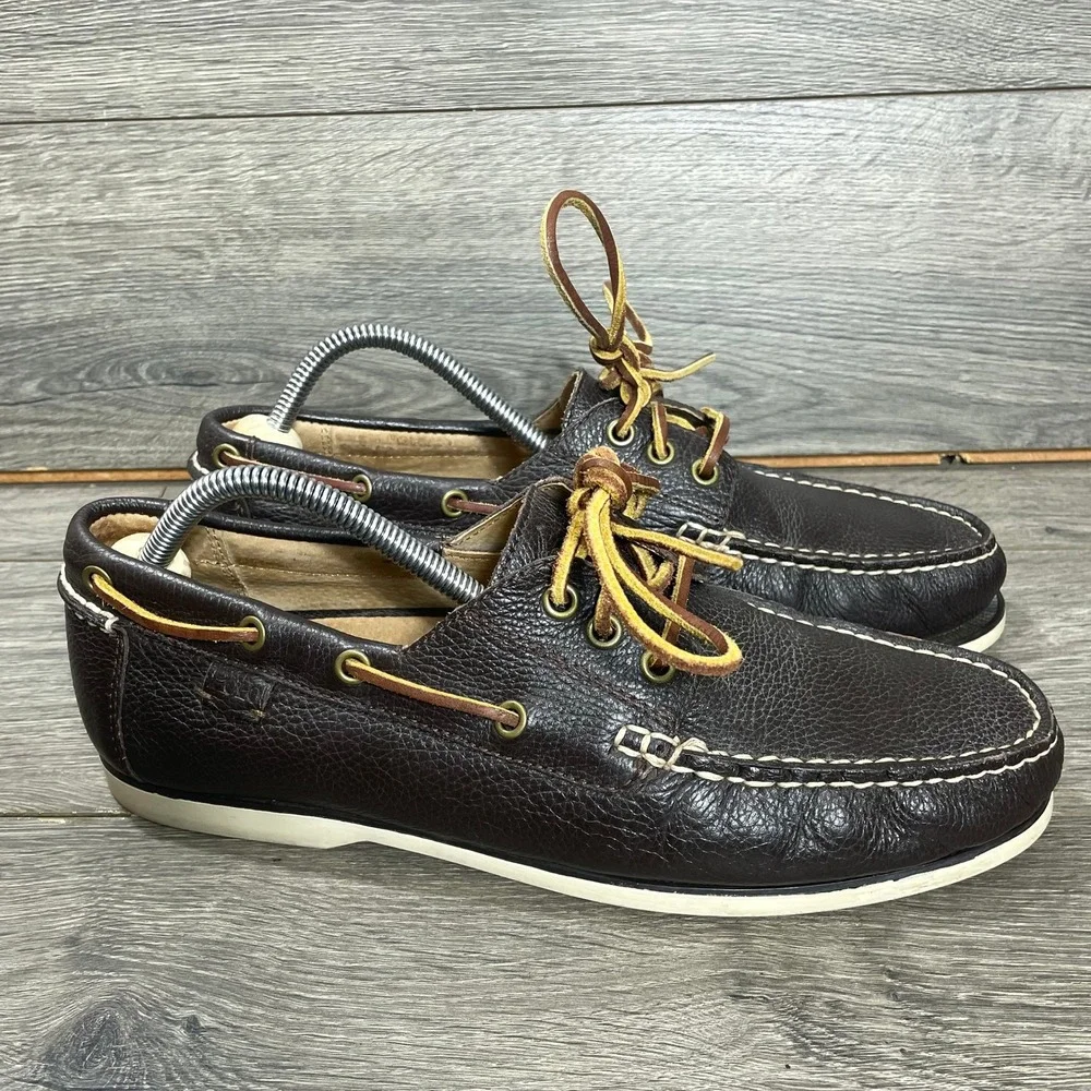 Polo Ralph Lauren Boat Shoes Mens 10.5 D Dark Brown Bienne II Pebbled Leather